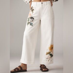 LEIGH VINER X ANTHROPOLOGIE PILCRO Cuffed Wide Leg‎ Trousers Pants Floral 29